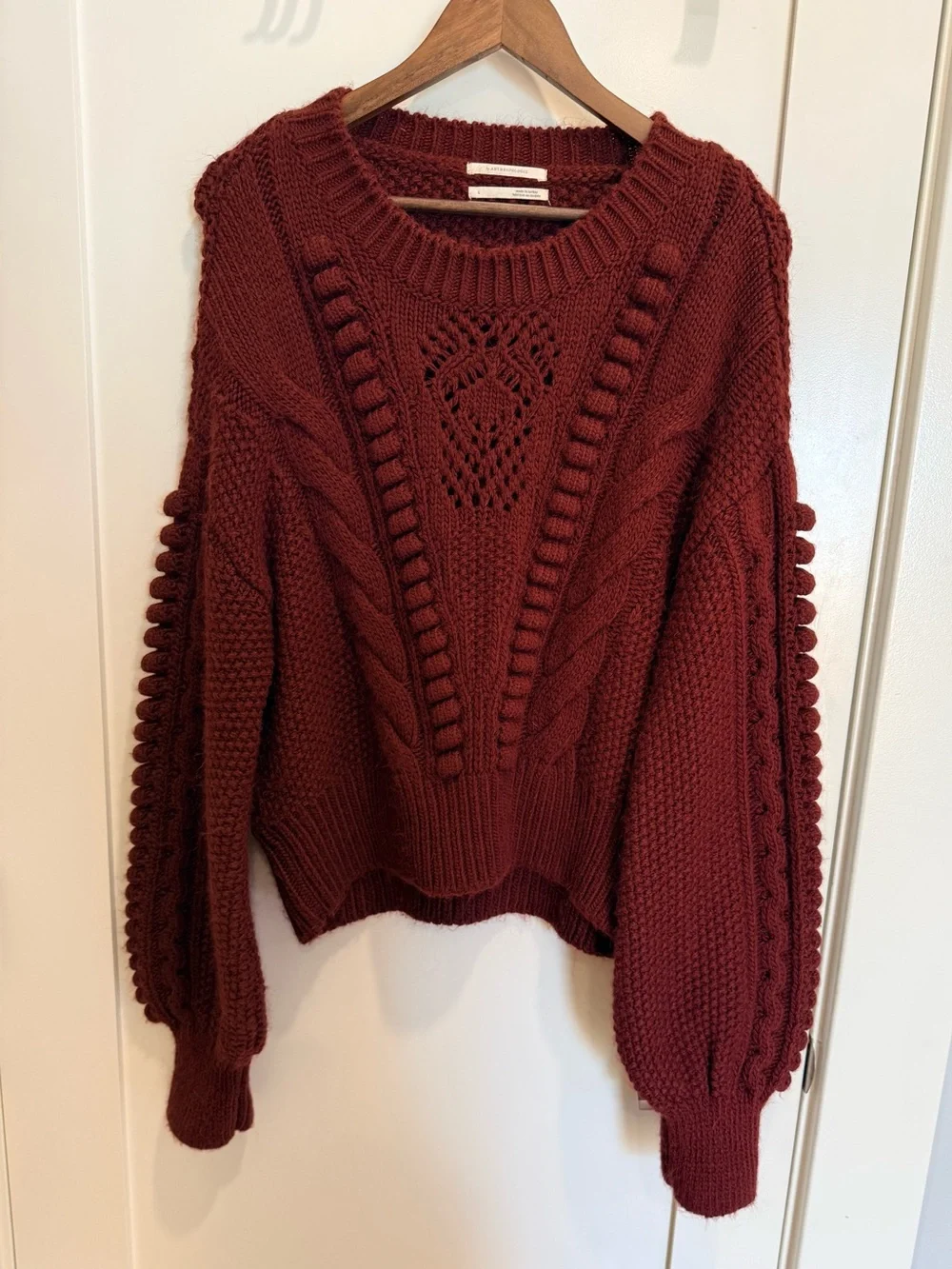 Anthropologie | Cropped Cable Knit Sweater in Wine | Large